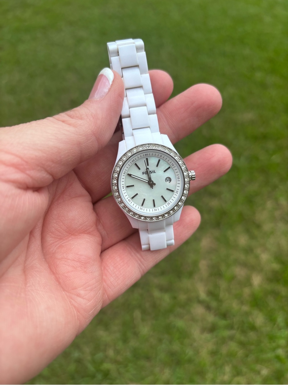Fossil Women's Watch White ES-2437 Date Water Resistant Needs Battery